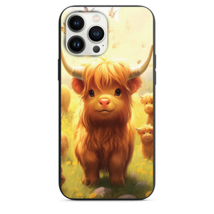 Adorable Baby Highland Cows with Butterflies single flower field Design Phone Case for iPhone 7 8 X XS XR SE 11 12 13 14 15 Pro Max Mini