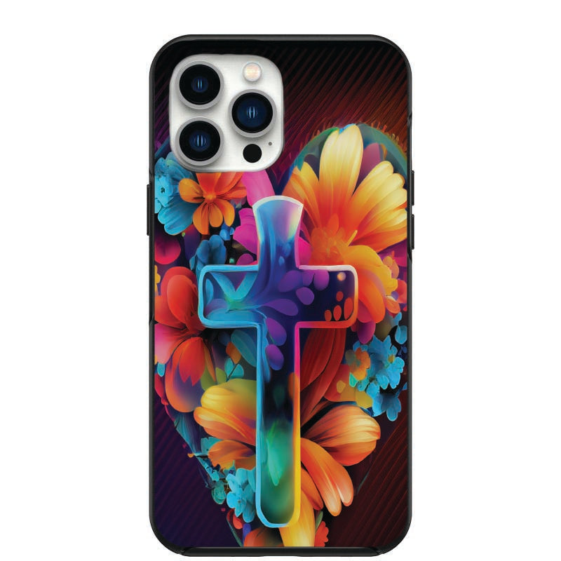 Beautiful Colorful Cross In Heart of flowers Design Phone Case for iPhone 7 8 X XS XR SE 11 12 13 14 Pro Max Mini Note 10 20 s10 s10s s20 s21 20 Plus Ultra