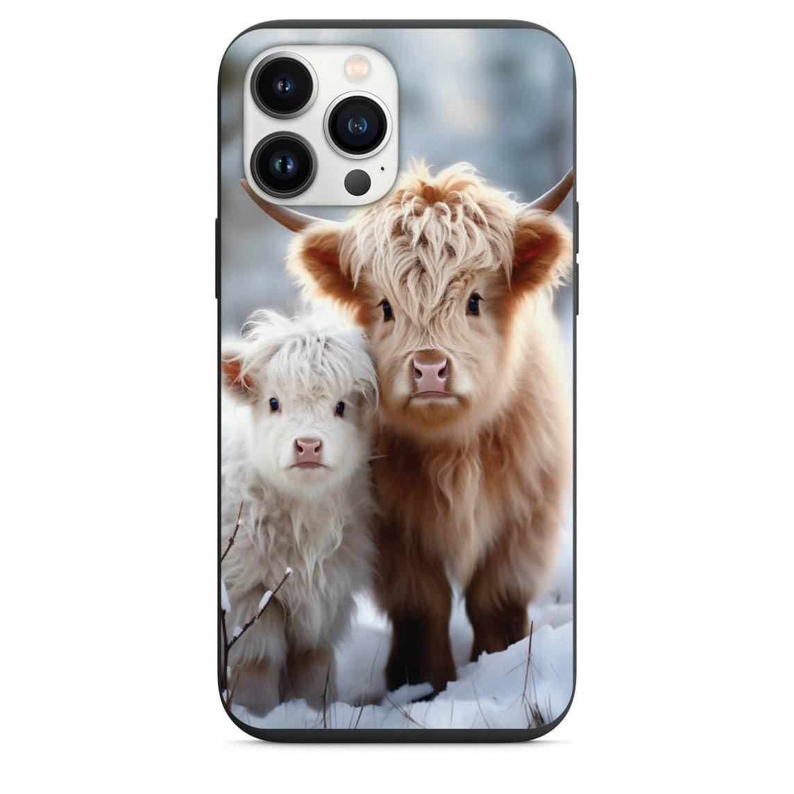 Cute Baby Highland Cows In The Snow Phone Case for iPhone 7 8 X XS XR SE 11 12 13 14 Pro Max Mini Note 10 20 s10 s10s s20 s21 20 Plus Ultra