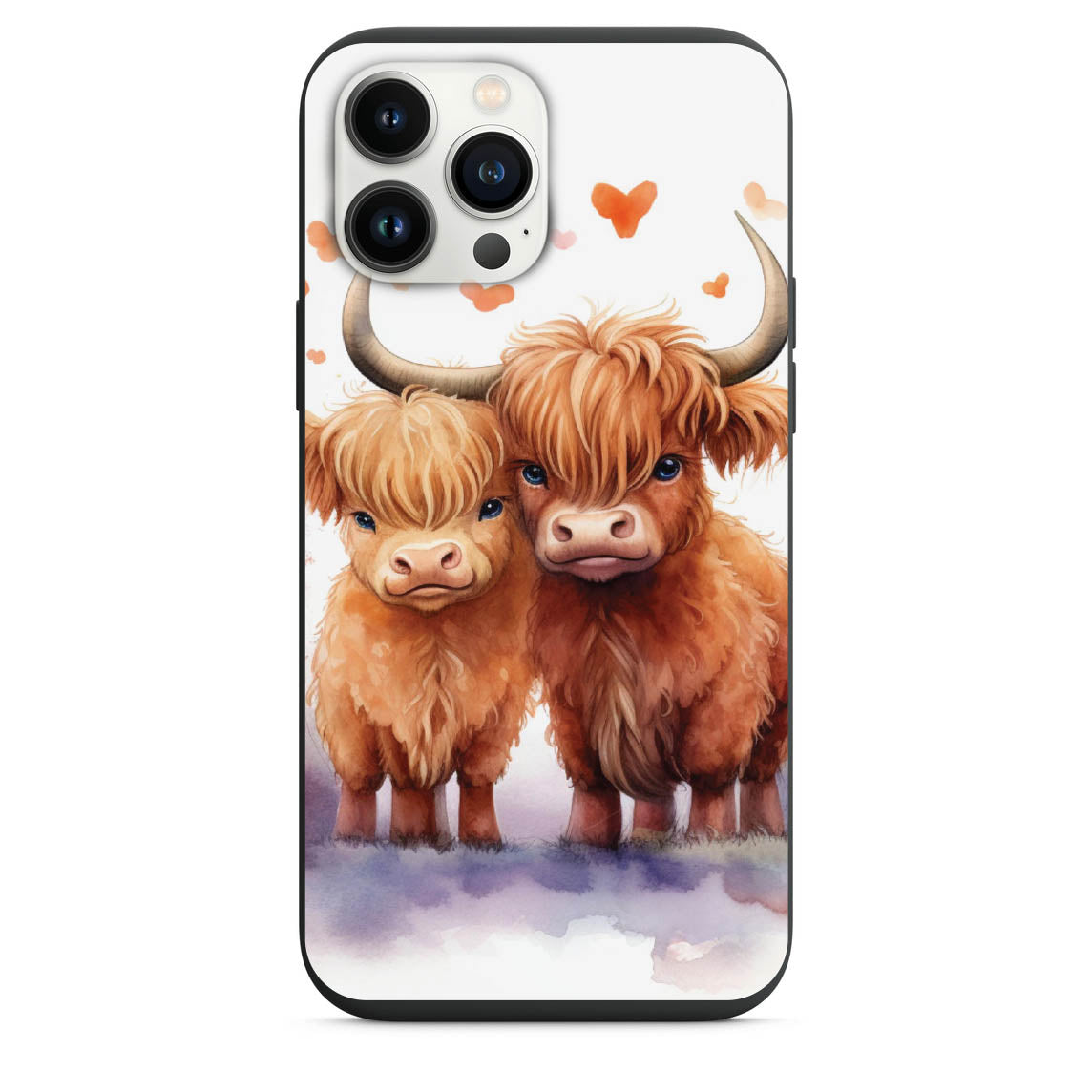 Cute Highland Cows Water Color Design Phone Case for iPhone 7 8 X XS XR SE 11 12 13 14 15 Pro Max Mini