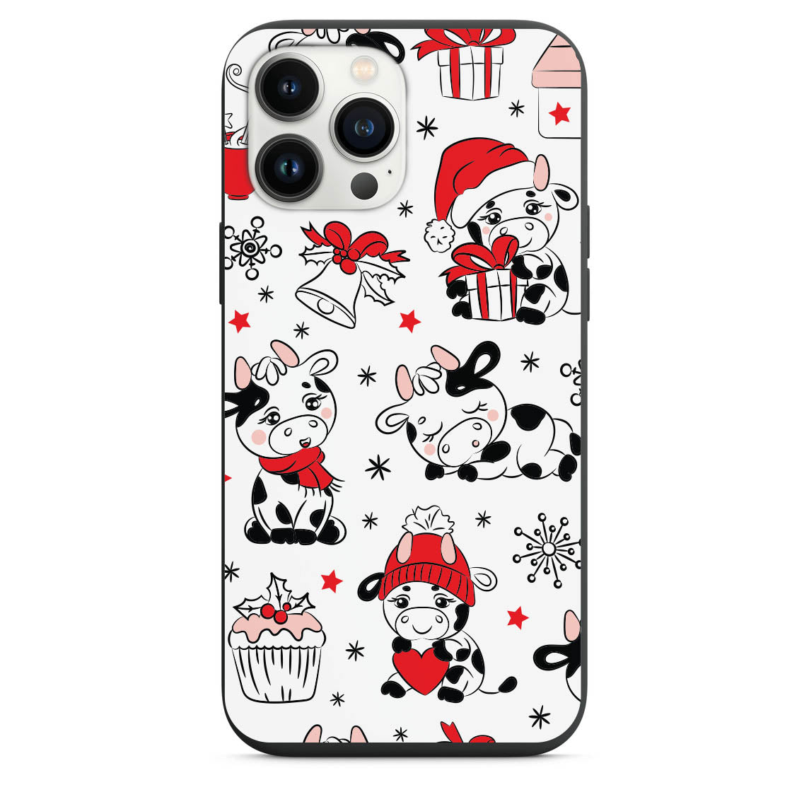 Cutest Christmas Cows And Cupcakes Phone Case for iPhone 7 8 X XS XR SE 11 12 13 14 Pro Max Mini Note 10 20 s10 s10s s20 s21 20 Plus Ultra
