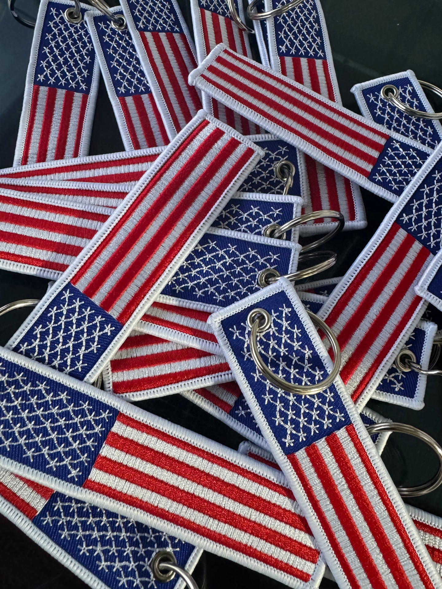 Embroidered American flag with key ring