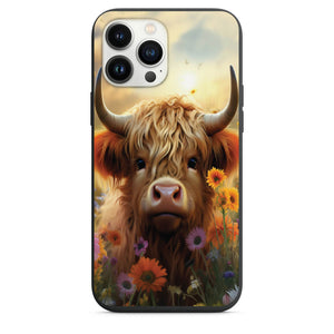 Majestic Highland Cow In Beautiful Flower Pasture Phone Case for iPhone 7 8 X XS XR SE 11 12 13 14 Pro Max Mini Note 10 20 s10 s10s s20 s21 20 Plus Ultra