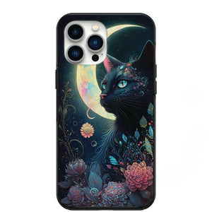 Mystical Cat With Moon & Flowers Phone Case for iPhone 7 8 X XS XR SE 11 12 13 14 Pro Max Mini Note 10 20 s10 s10s s20 s21 20 Plus Ultra