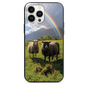 Whimsical Rainbow and Sheep Duo Design Phone Case for iPhone 7 8 X XS XR SE 11 12 13 14 15 Pro Max Mini