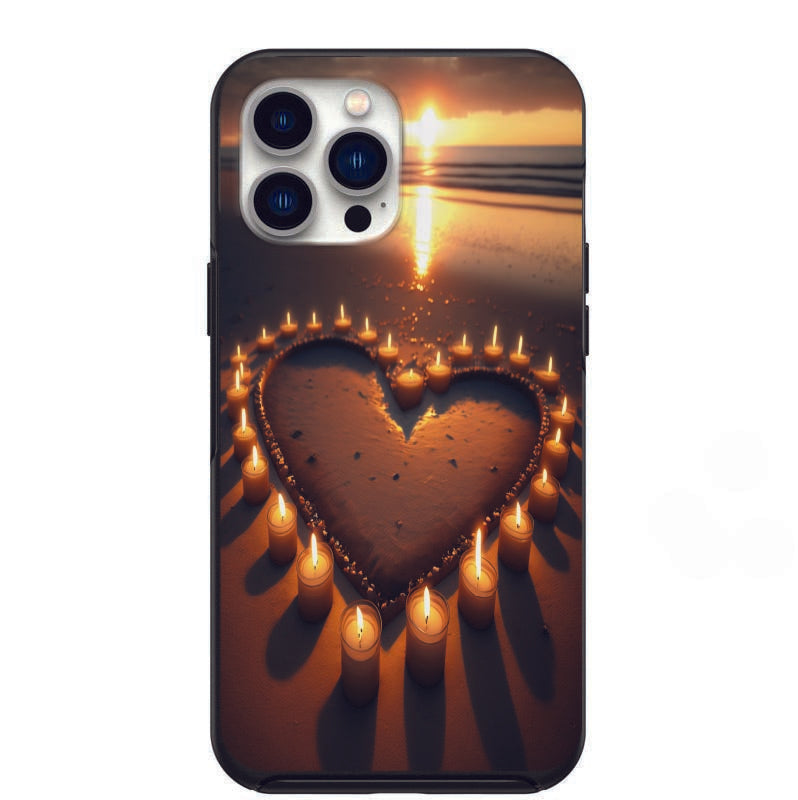 Beach Scene Heart Lit In The Sand Phone Case for iPhone 7 8 X XS XR SE 11 12 13 14 Pro Max Mini Note 10 20 s10 s10s s20 s21 20 Plus Ultra