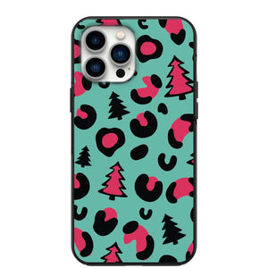 Christmas Teal Pink Cheetah Leopard print Christmas Tree Pattern Phone Case for iPhone 7 8 X XS XR SE 11 12 13 14 Pro Max Mini Note 10 20 s10 s10s s20 s21 20 Plus Ultra