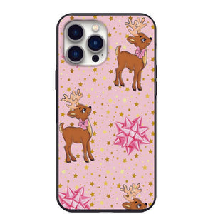 Cute Reindeer Pink Bows and Gold Stars Design Phone Case for iPhone 7 8 X XS XR SE 11 12 13 14 Pro Max Mini Note 10 20 s10 s10s s20 s21 20 Plus Ultra