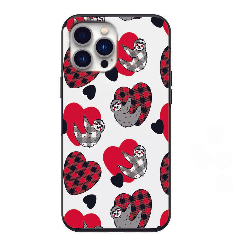 Cute Valentines Day Sloth Checker Hearts Phone Case for iPhone 7 8 X XS XR SE 11 12 13 14 Pro Max Mini Note 10 20 s10 s10s s20 s21 20 Plus Ultra