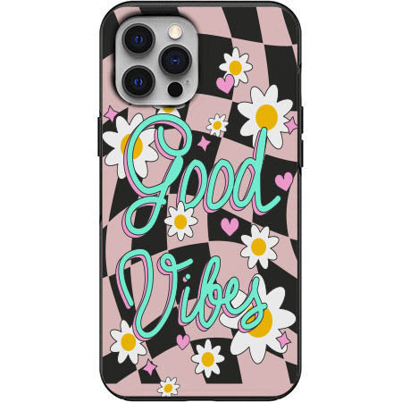 Good Vibes Checkers and Daisy Design Phone Case for iPhone 7 8 X XS XR SE 11 12 13 14 Pro Max Mini Note 10 20 s10 s10s s20 s21 20 Plus Ultra