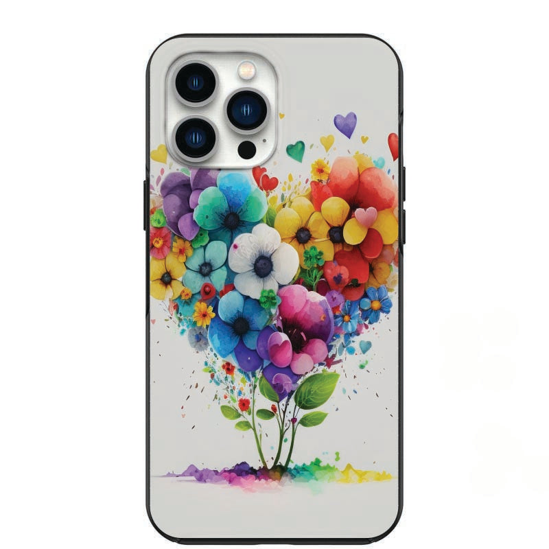 Water Color Heart Shaped Blooming Flowers Phone Case for iPhone 7 8 X XS XR SE 11 12 13 14 Pro Max Mini Note 10 20 s10 s10s s20 s21 20 Plus Ultra