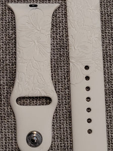Beautiful Hibiscus Silicone Band Laser Engraved, Apple Watch Compatible 38/40/41mm, 42/44/45mm, Series 1,2,3,4,5,6,7,8