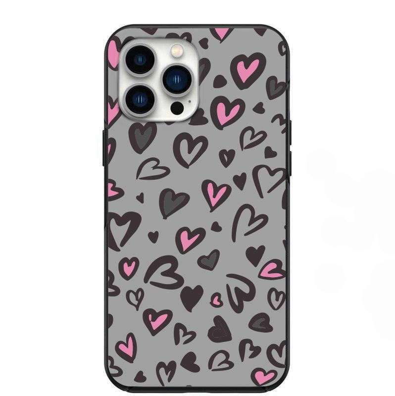 Pink And Grey Heart Pattern Design Phone Case for iPhone 7 8 X XS XR SE 11 12 13 14 Pro Max Mini Note 10 20 s10 s10s s20 s21 20 Plus Ultra