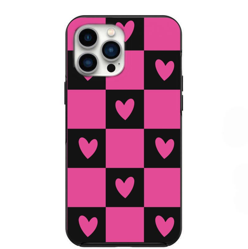 Pink and Black Checkered Hearts Design Phone Case for iPhone 7 8 X XS XR SE 11 12 13 14 Pro Max Mini Note 10 20 s10 s10s s20 s21 20 Plus Ultra