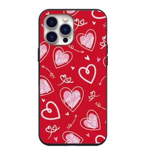 Red With Pink and White Hearts Designs Phone Case for iPhone 7 8 X XS XR SE 11 12 13 14 Pro Max Mini Note 10 20 s10 s10s s20 s21 20 Plus Ultra