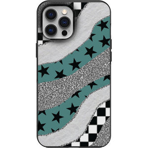 Silver Glitter Checker Star Swirls print Phone Case for iPhone 7 8 X XS XR SE 11 12 13 14 Pro Max Mini Note 10 20 s10 s10s s20 s21 20 Plus Ultra