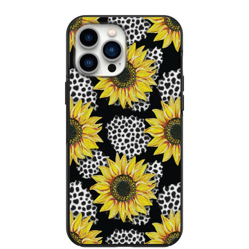 Cute Sunflower Cow Print Black leopard print Design Phone Case for iPhone 7 8 X XS XR SE 11 12 13 14 Pro Max Mini Note 10 20 s10 s10s s20 s21 20 Plus Ultra