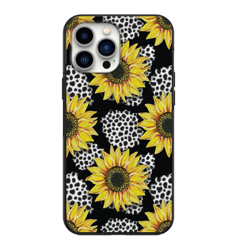 Cute Sunflower Cow Print Black leopard print Design Phone Case for iPhone 7 8 X XS XR SE 11 12 13 14 Pro Max Mini Note 10 20 s10 s10s s20 s21 20 Plus Ultra