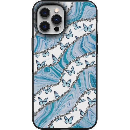 Aesthetic Butterflies and Blue Swirls Phone Case for iPhone 7 8 X XS XR SE 11 12 13 14 Pro Max Mini Note 10 20 s10 s10s s20 s21 20 Plus Ultra