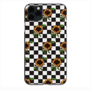 Checker Sunflower pattern Phone Case for iPhone 7 8 X XS XR SE 11 12 13 14 Pro Max Mini Note 10 20 s10 s10s s20 s21 20 Plus Ultra