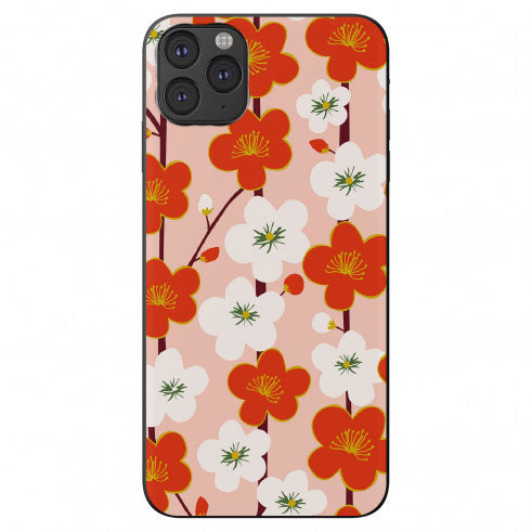 Drawn Red and White Cherry Blossom Flowers Apple Iphone Samsung Shockproof Case Cover