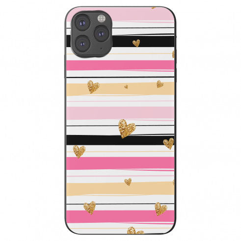 Teal Pink Tan Stripes Gold Glitter Hearts Phone Case for iPhone 7 8 X XS XR SE 11 12 13 14 Pro Max Mini Note 10 20 s10 s10s s20 s21 20 Plus Ultra